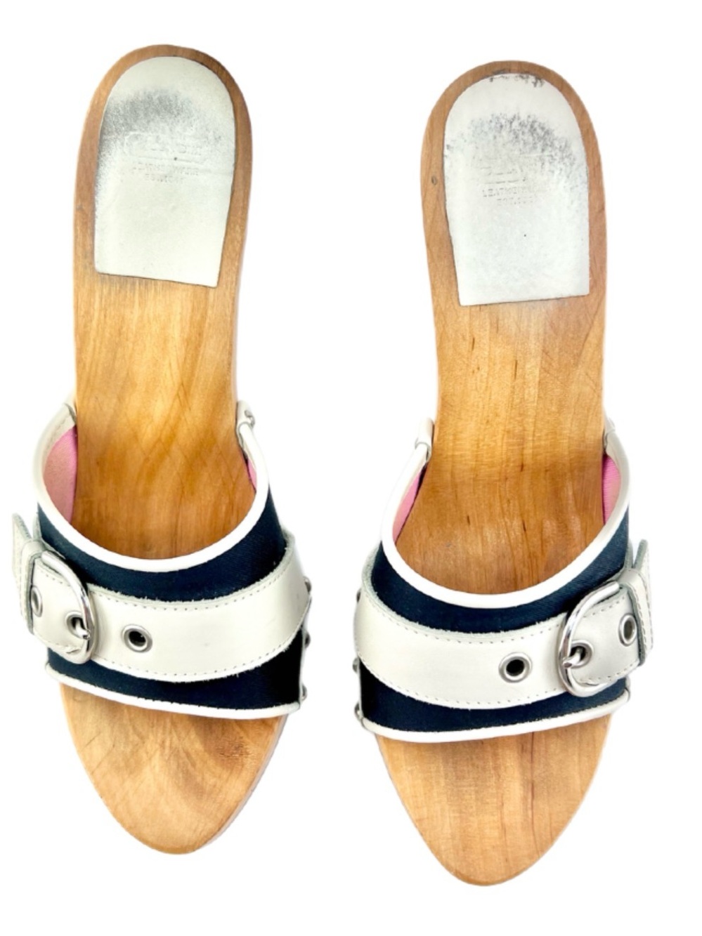 COACH Navy and White Wood Heel Mule Y2K - 7.5 M - Picture 3 of 12
